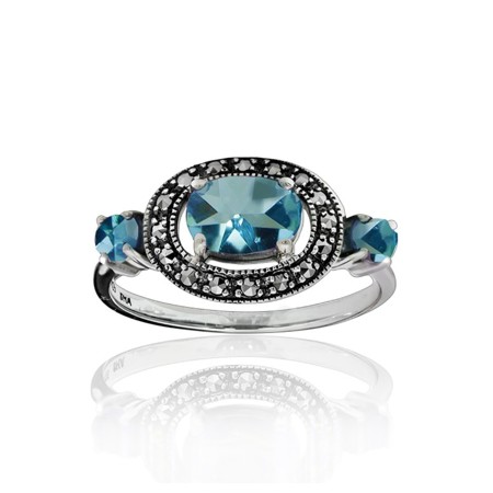 Marcasite and Blue Topaz 3-stone Ring - Click Image to Close